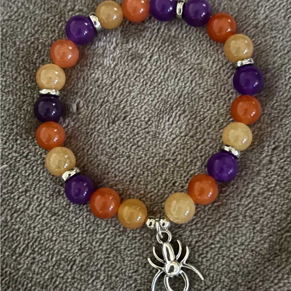 Vibrant Halloween Beaded Bracelet with Spider Charm